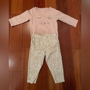 Carters Infant Girl Cat Face Onesie Matching Leggings Light Pink & Blue - 9 mos